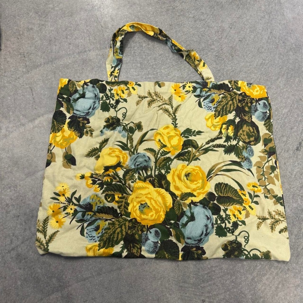 Vintage Yellow Rose Floral Canvas Tote Bag Cottagecore Market Shopper Large